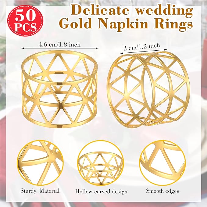 Bokon 50 Pcs Gold Napkin Rings Metal Leaf Napkin Holders Delicate Rings Bulk - Image 2