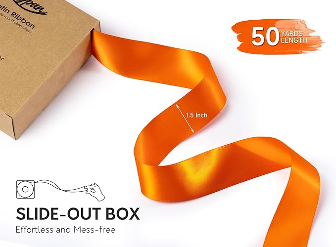 Orange Satin Ribbon 1-1/2 Inch x 50 Yards Double-Faced - Image 2