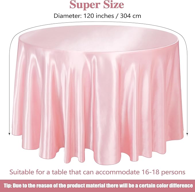 Ruisita 120 Inches Round Satin Tablecloths Light Pink Overlay Round Satin Table - Image 2