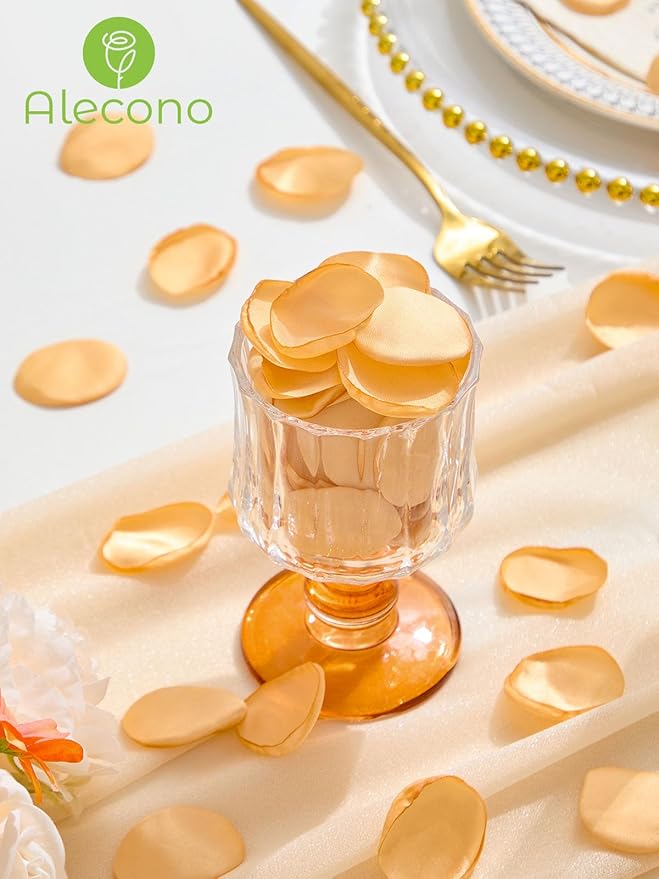 Alecono  Silk Rose Petals, Fake Champagne Golden Petals - Image 3