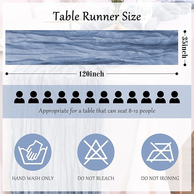 6-Pack Dusty Blue Cheesecloth Table Runners – 10FT Boho Rustic Gauze Fabric - Image 6