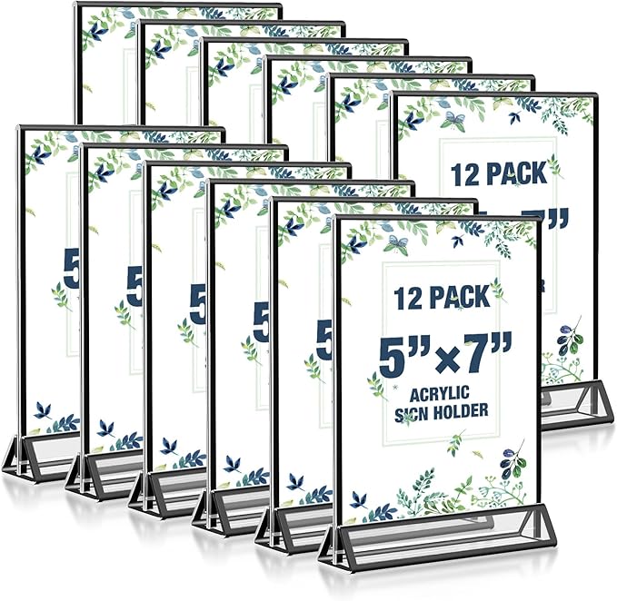 Acrylic Black Sign Holders 5x7, 12 Pack Wedding Black Table Number Holders by Unknown