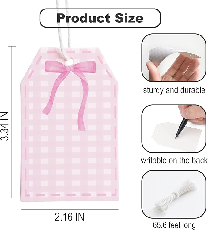 100Pcs Coquette Pink Bow Gift Tags - Image 2