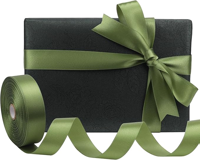 Olive Green Solid Satin Ribbon 1 Inch 50 Yards Solid Polyester Fabric Ribbon - Image 5