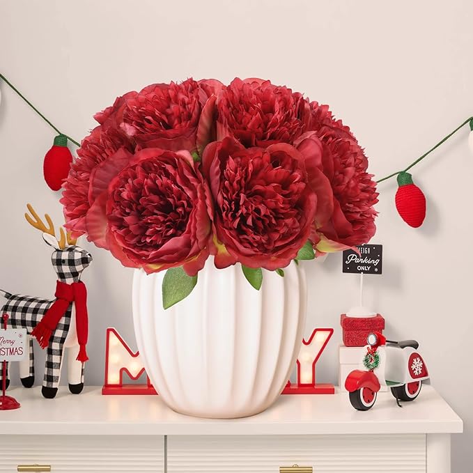 U'Artlines 20 Heads Artificial Peony Silk Flower Leaf - Image 9