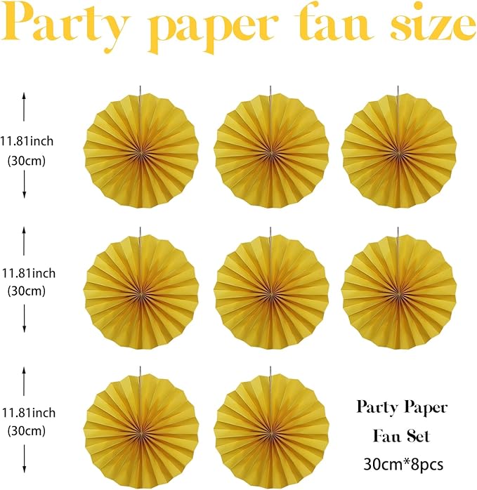 BARTHEW Yellow Birthday Decorations, DIY Yellow Paper Fans Hanging Decoration - Image 2