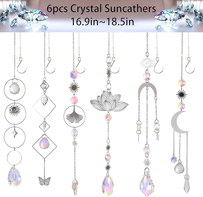 Sun Catchers, 6 Pieces Colorful Suncatchers Decorative Hanging Clear Crystal - Image 2