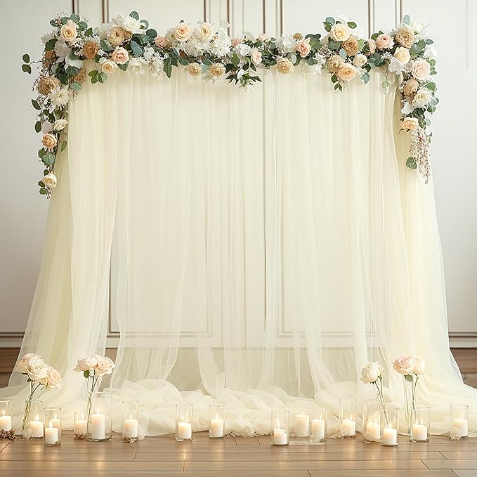 Ivory Tulle Backdrop Curtain for Wedding Parties 10ft x 8ft Sheer Backdrop by Suppromo