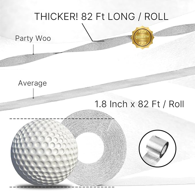 PartyWoo Crepe Paper Streamers 4 Rolls 328ft, Pack of Silver Foil Party - Image 3