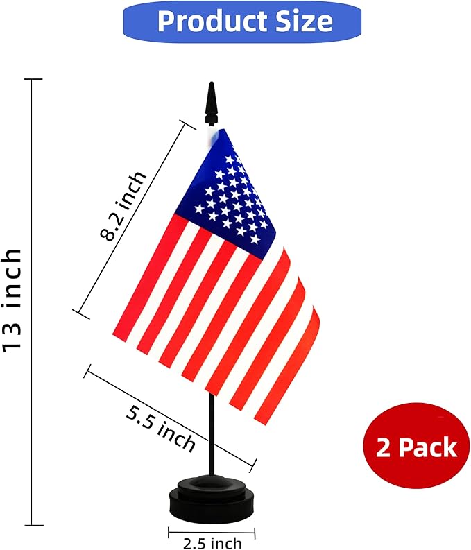 2 Pack America USA Desk Flag, American Table Office Flag - Image 2