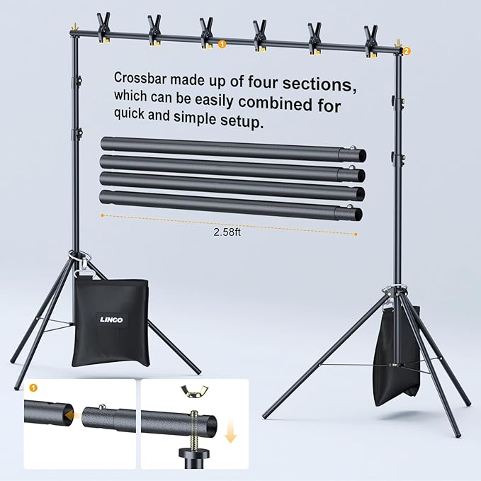 LINCO Backdrop Stand for Parties Kit 10x7 ft Adjustable Back Drop Photography - Image 4