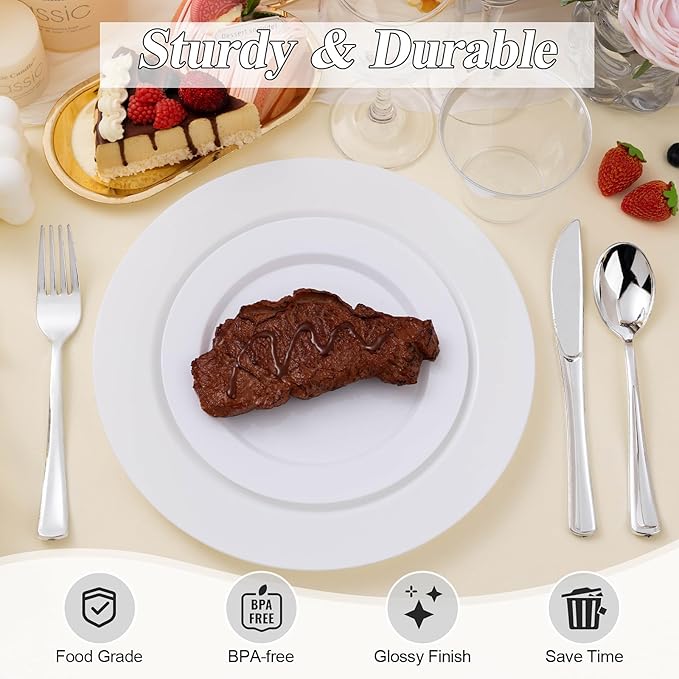 200PCS White Plastic Plates Set, 100 10.25 inch Dinner Plate and 100 7.5 inch - Image 4