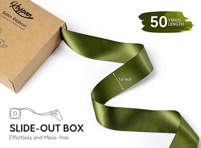 Green Satin Ribbon 1-1/2 Inch x 50 Yards Double-Faced - Image 2