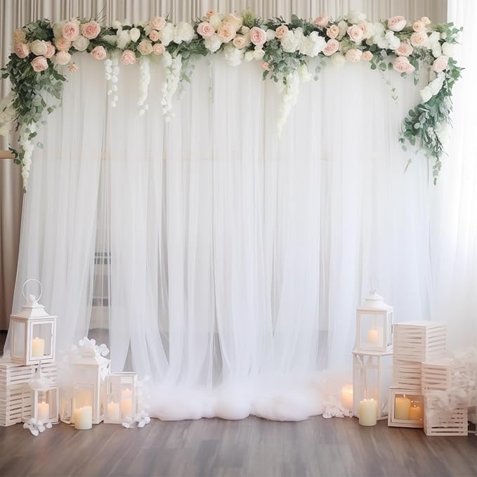 20x10 White Tulle Backdrop Curtains - Image 8