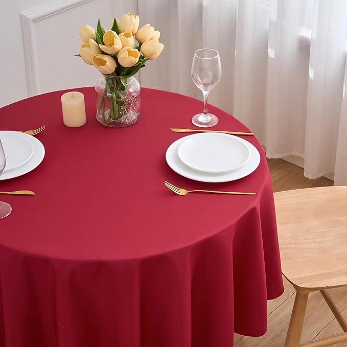 Burgundy 6 Pack Round 60 Inch Tablecloth, Premium Polyester Table Cloth - Image 2