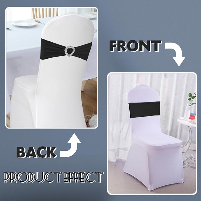 100PCS Spandex Stretch Black Chair Sashes Bows Universal Elastic Chair Cover - Image 5