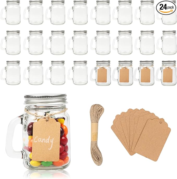 4 oz Small Mason Jar Mugs with Handle, 24 Pack Mini Glass Jars with Airtight by Homelike+Style