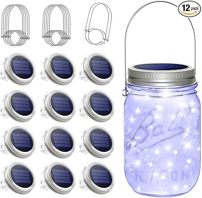 SunKite Solar Mason Jar Lights, 12 Pack 30 LED Waterproof Fairy Firefly Jar by SunKite