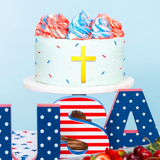 Blulu 16 Pieces Baptism Cake Toppers Crossing Cupcake Toppers Gold Mirror - Image 4