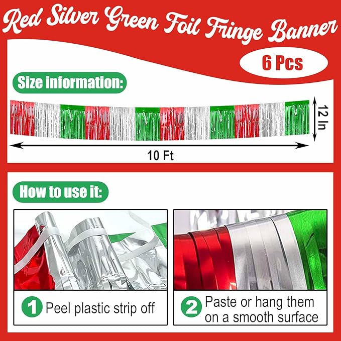 6 Pack 10 Feet Foil Fringe Garland Metallic Tinsel Streamers Banner Wall - Image 2