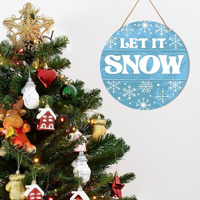 Muktoujaumai Winter Sign Front Door Decor, Christmas Round Hanging Sign Decor - Image 4