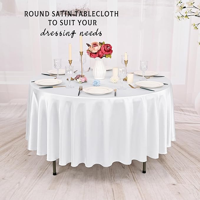 10 Packs Satin Tablecloth 120 Inch White Round Table Cloth Silk Tablecloth - Image 6