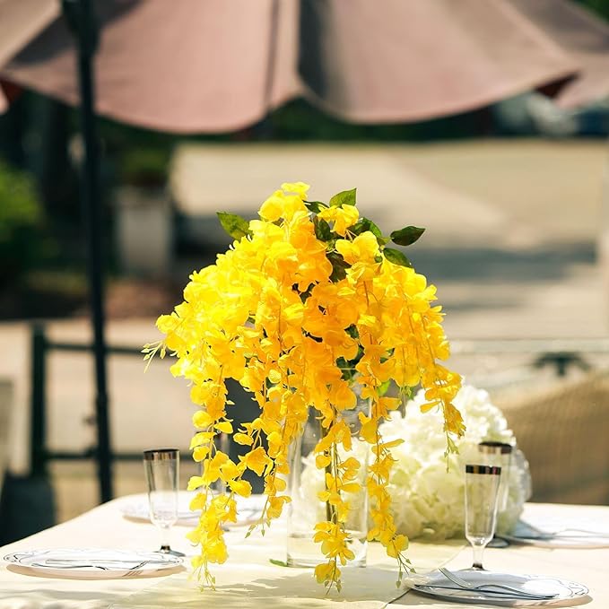 5 Pack Yellow Wisteria Hanging Flowers Garland, 3.77 Feet Artificial Flower - Image 6