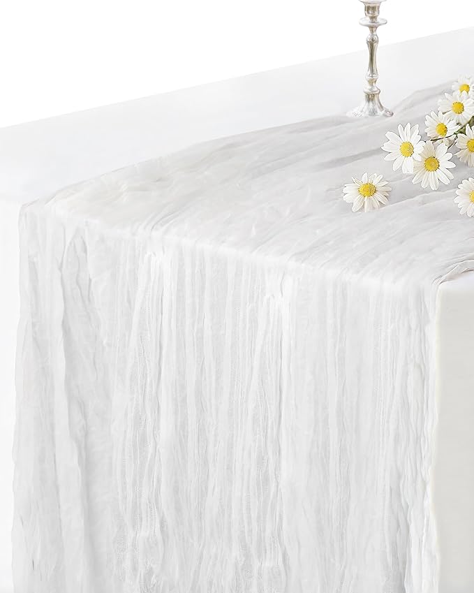 Ivory White Cheesecloth Table Runner 120 Inch, Boho Rustic Gauze 10 FT by YAYOYAPhotography