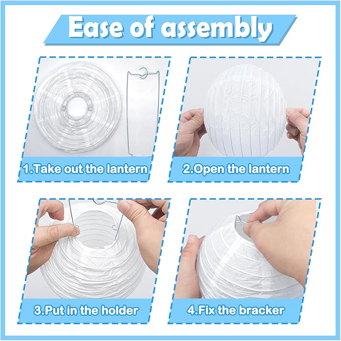 12Pcs Blue and White Paper Lanterns Assorted Sizes - Image 3