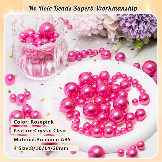 300Pcs Pearl Vase Filler, Rosepink No Hole Faux Pearl Beads - Image 3
