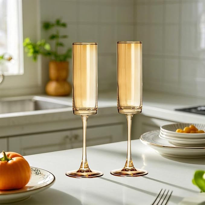 12 Pieces Amber Champagne Flutes 6 OZ Straight Sided Wine Glasses Champagne - Image 5