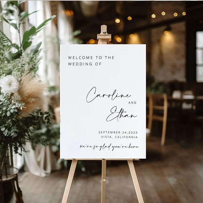 Welcome Wedding Signs, Minimalist Glad You're Here Wedding Sign Decorations by CENOVACY