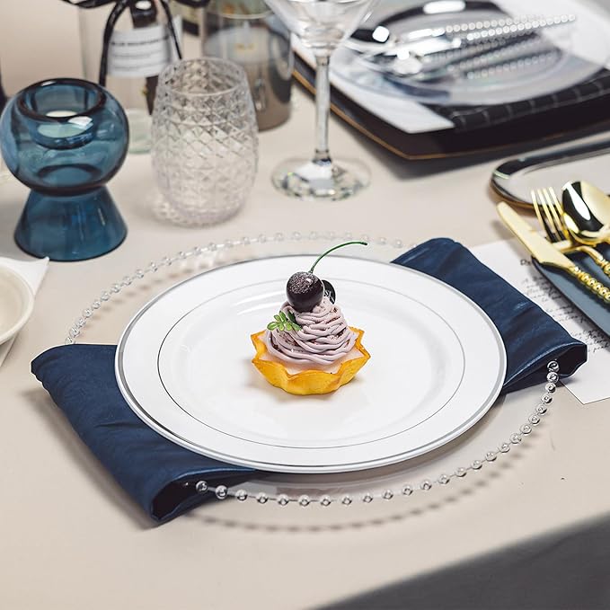 N9R 100PCS Silver Plastic Plates, 10.25 inch White Disposable Dinner Plate - Image 4