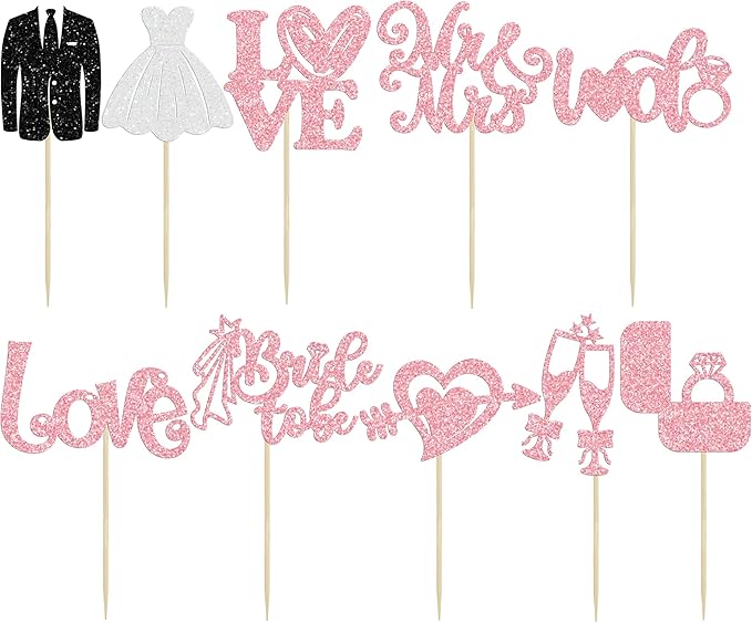Ephlyn 30Pcs Bride to be Cupcake Toppers Glitter Wedding Cake Topper - Image 3