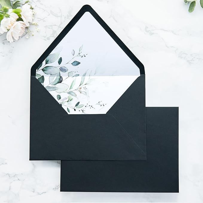 PONATIA 50 PCS A7 Euro Flap Black Envelopes, 5.25 x 7.25'' Green Liner Envelopes - Image 7