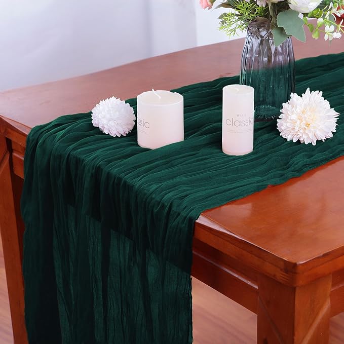Emerald Green Cheesecloth Table Runner - 10FT x 35Inch Boho Gauze - 16PCS - - Image 4
