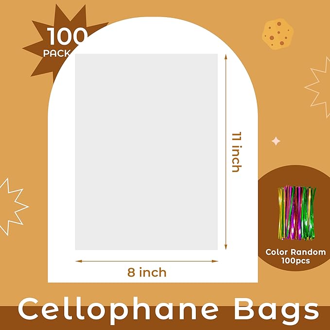 NPLUX 100 Pack Cellophane Bags Small Plastic Cookie Bag Clear Treat Bags - Image 3