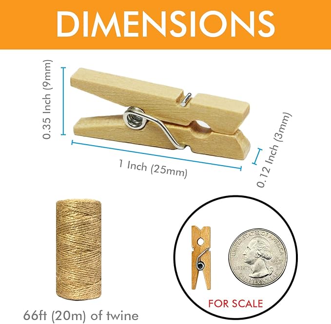 Mini Natural Wooden Clothespins - Image 3