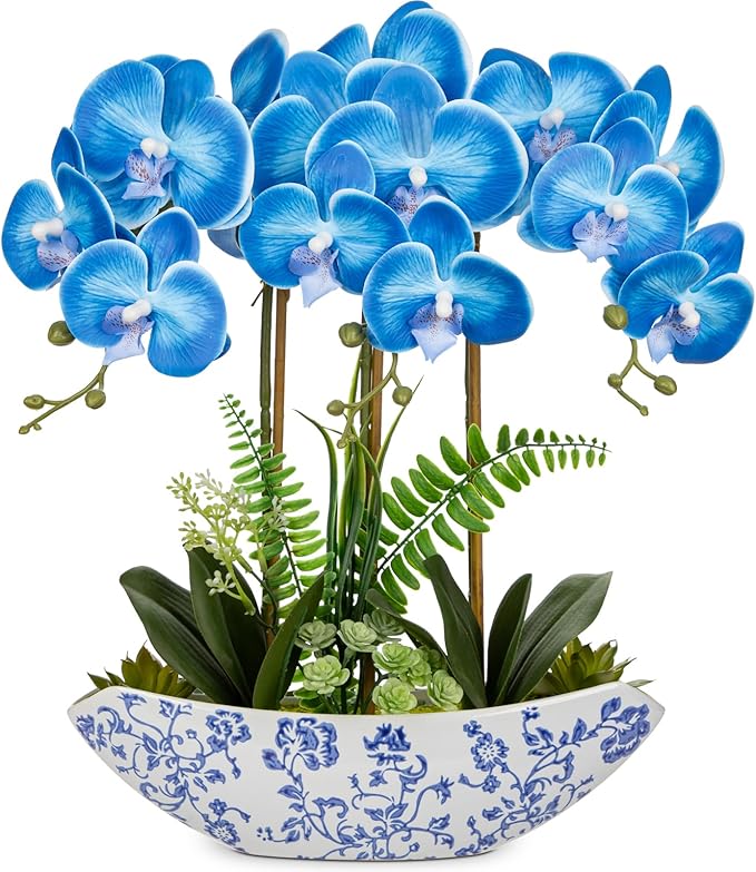 Briful Blue Orchid Artificial Flowers 18in Fake Orchid Silk Flowers by Briful