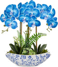 Briful Blue Orchid Artificial Flowers 18in Fake Orchid Silk Flowers by Briful