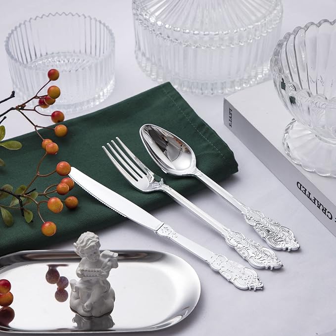 BUCLA 600PCS Silver Plastic Silverware - Image 2