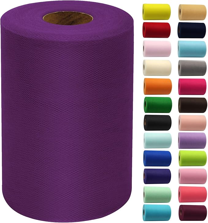 Plum Tulle Fabric Rolls 6 Inch by 100 Yards Fabric Spool Tulle Ribbon by IONTACH