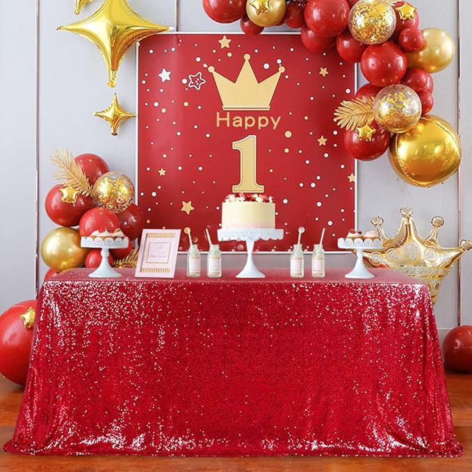 QueenDream Sequin Tablecloth 90"x156" Red Tablecloth Rectangular Party - Image 5