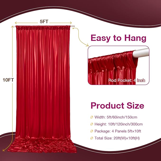 10x10 ft Wrinkle Free Red Sequin Backdrop Curtain - Image 5