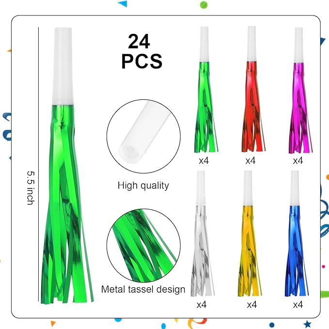24 Pcs Party Horns, Party blowers Noise Makers, Graduation Noise Makers Glitter - Image 2