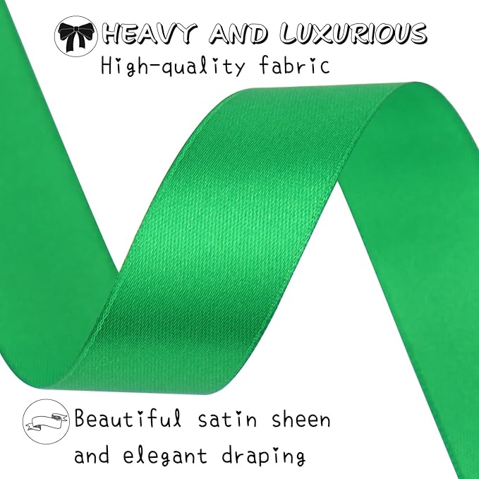 Green Solid Satin Ribbon 1 Inch 50 Yards Solid Polyester Fabric Ribbon - Image 3