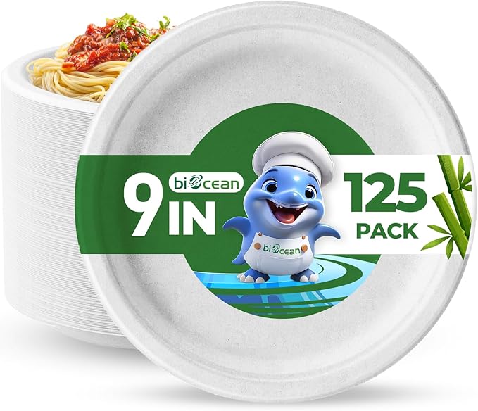 9 Inch Compostable Plates White by Biocean