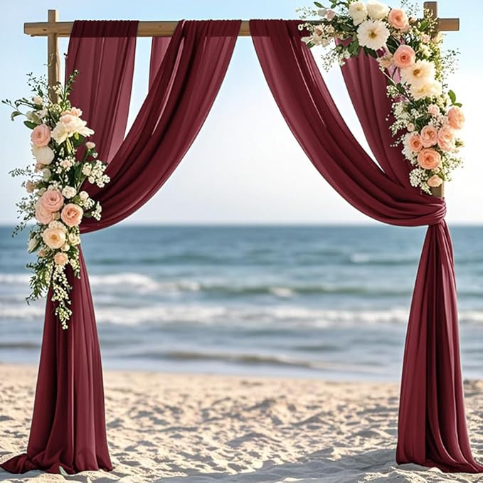 Burgundy Red Fall Thankgiving Elegant Arch Draping Fabric 2 Panels Outdoor 29" - Image 2