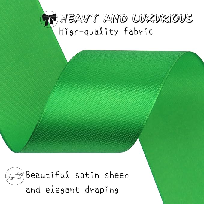 Green Solid Satin Ribbon 1-1/2 Inch 25 Yards Solid Polyester Fabric Ribbon - Image 4