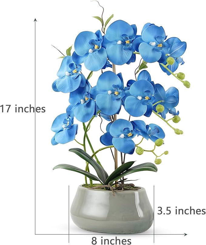 Orchid Artificial Flowers with Gray Vase Large Silk Faux Phalaenopsis Flowers - Image 2